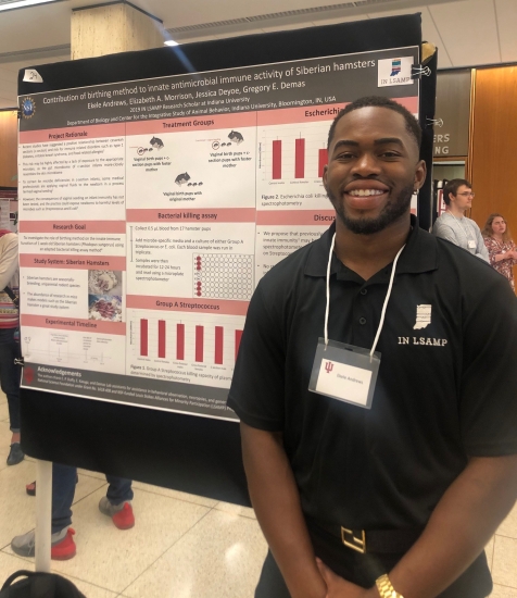 Ekelé presents his research at the 2019 IN LSAMP Undergraduate Research Poster Session.